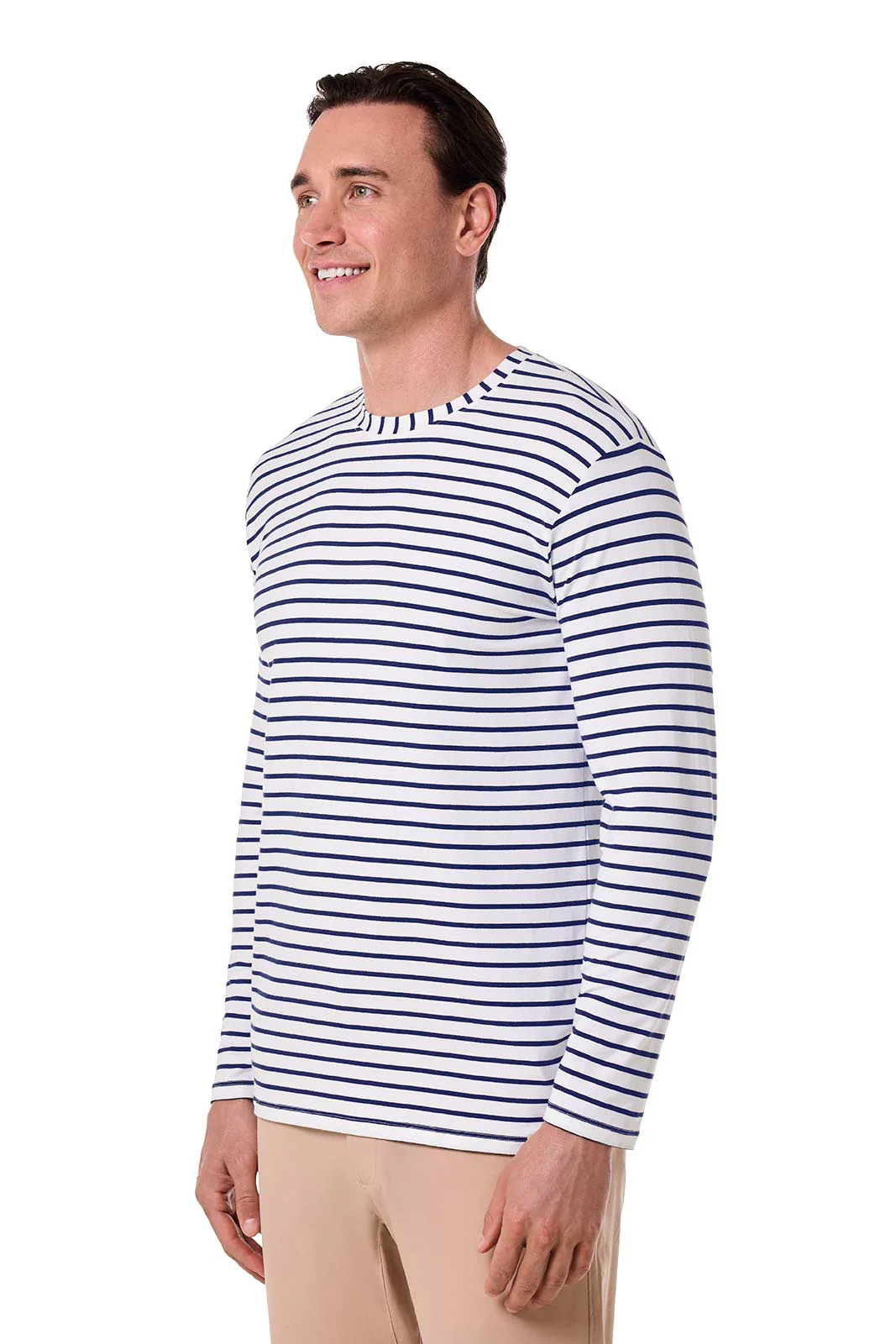 Men's Morada Everyday Long Sleeve T-Shirt | White/Navy Stripe - Image 3
