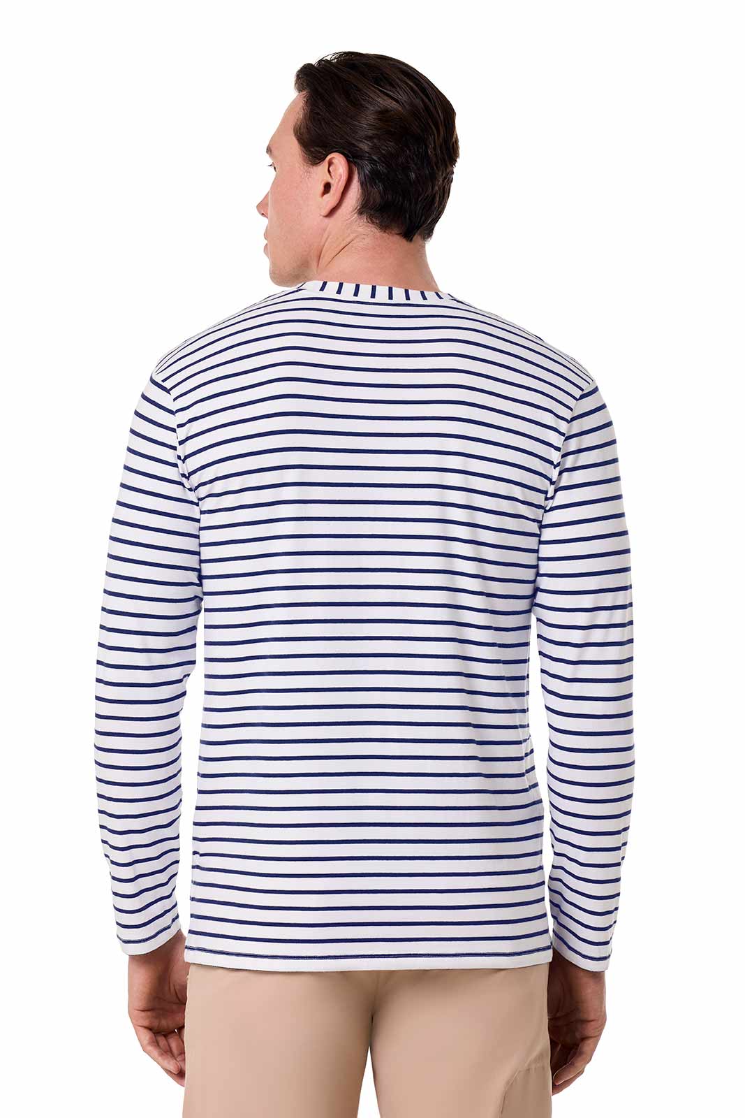 Men's Morada Everyday Long Sleeve T-Shirt | White/Navy Stripe - Image 4