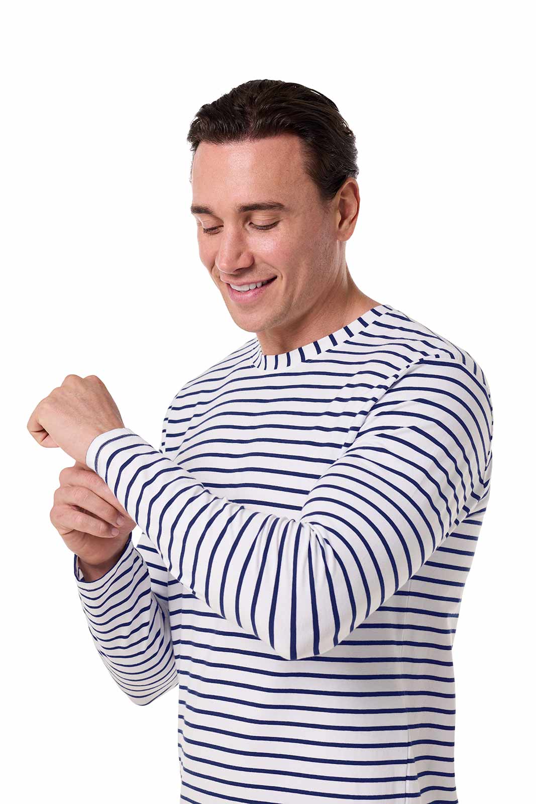 Men's Morada Everyday Long Sleeve T-Shirt | White/Navy Stripe - Image 5