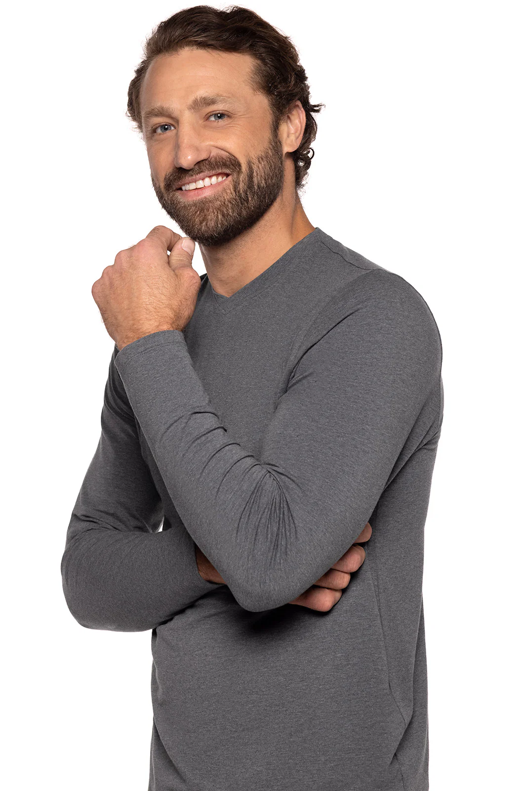 Men's Morada Everyday Long Sleeve V-Neck T-Shirt | Charcoal Heather - Image 5