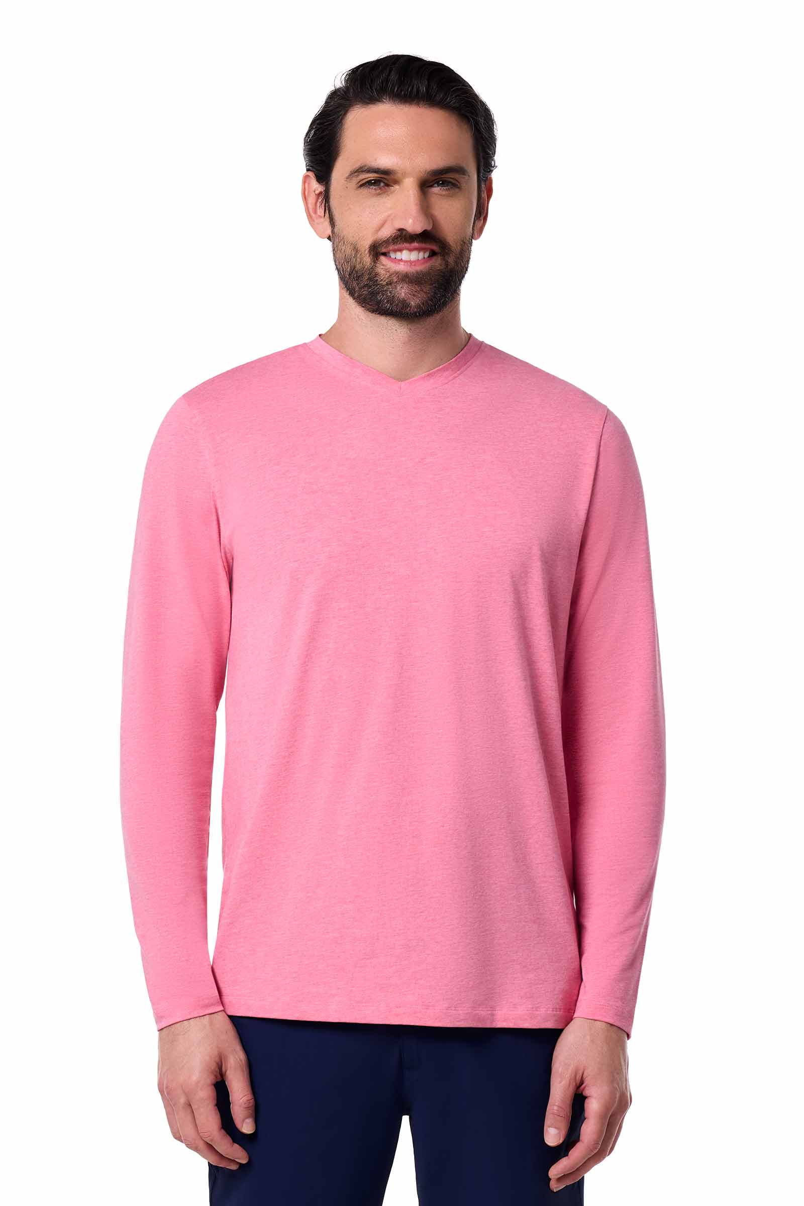 Men's Morada Everyday Long Sleeve V-Neck T-Shirt | Flamingo Pink Heather - Image 2