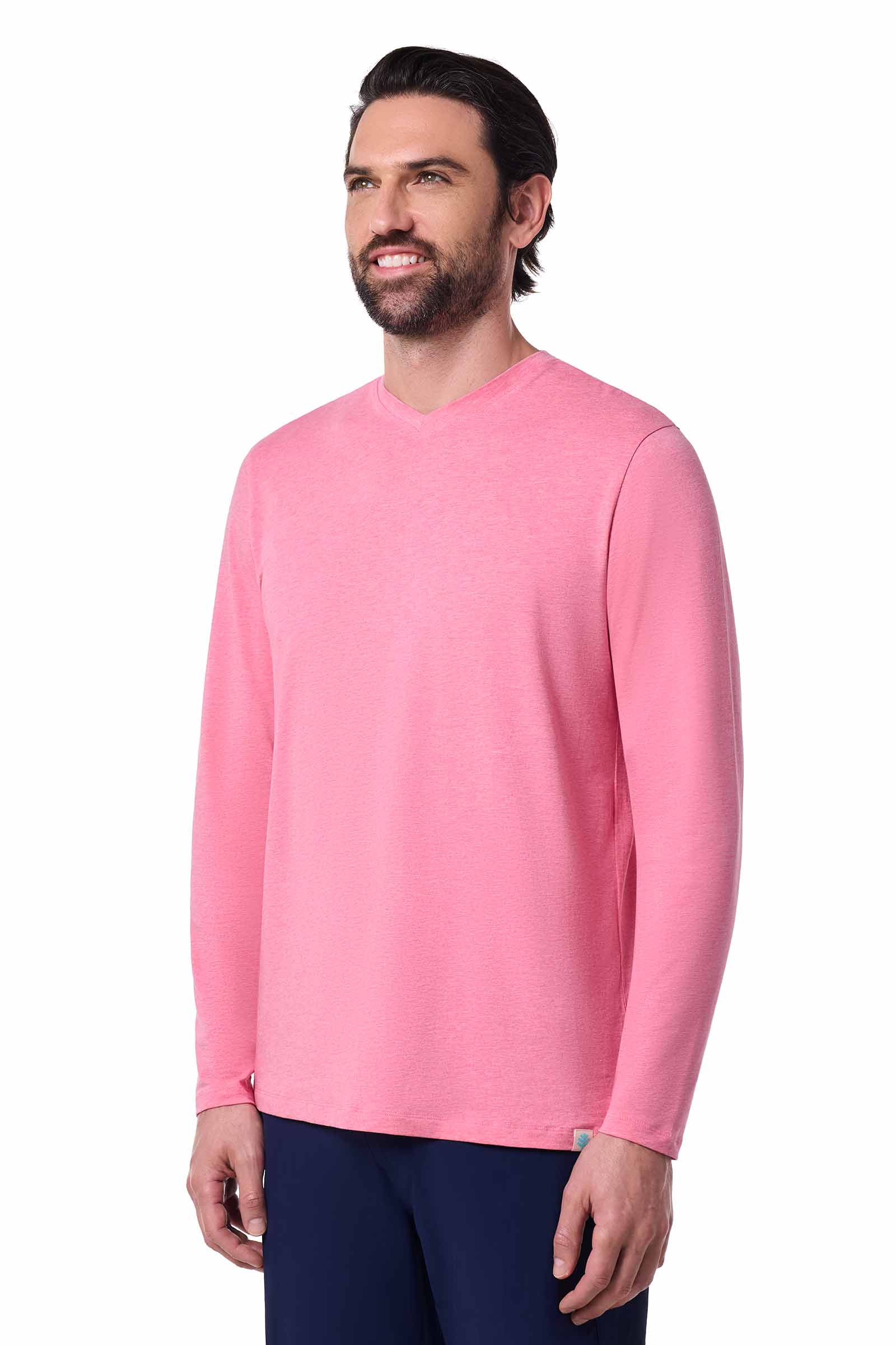 Men's Morada Everyday Long Sleeve V-Neck T-Shirt | Flamingo Pink Heather - Image 3