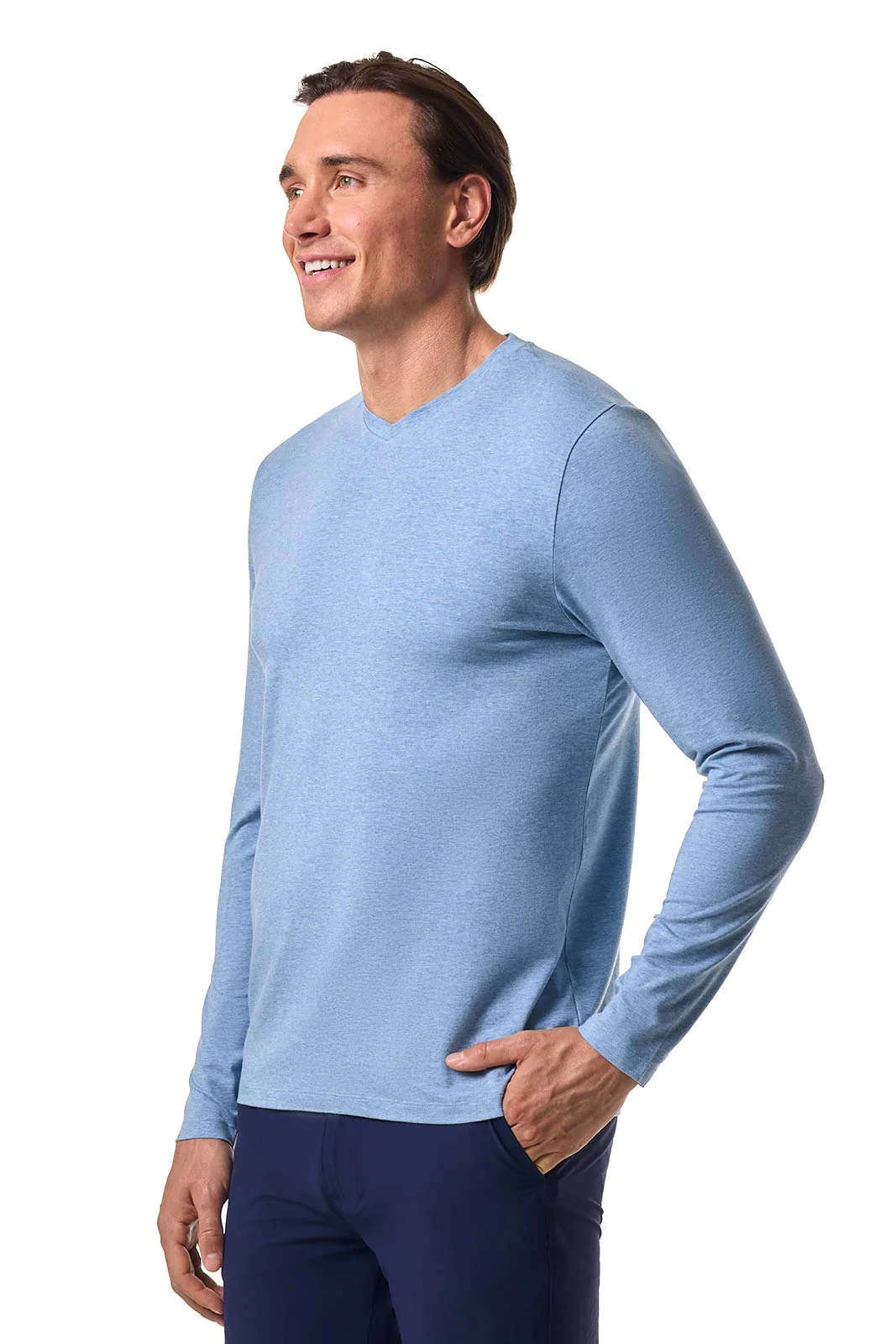 Men's Morada Everyday Long Sleeve V-Neck T-Shirt | Light Blue Heather - Image 3