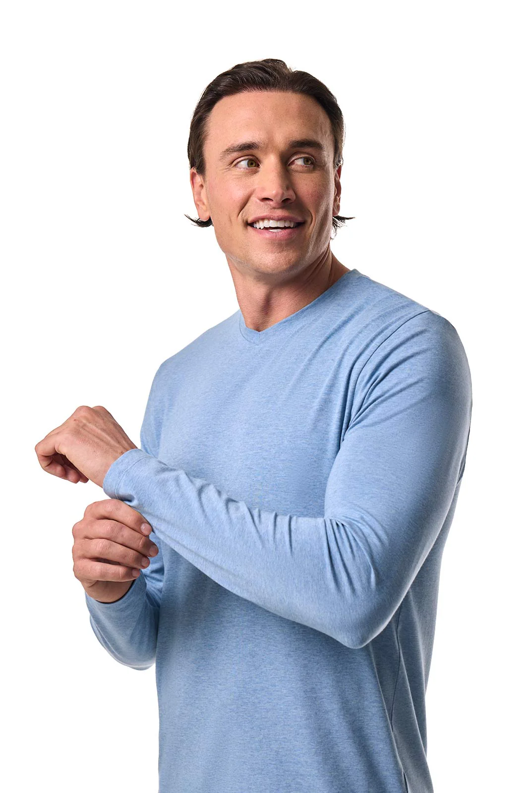 Men's Morada Everyday Long Sleeve V-Neck T-Shirt | Light Blue Heather - Image 5