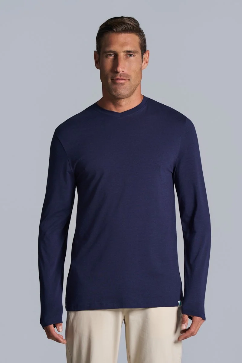 Men's Morada Everyday Long Sleeve V-Neck T-Shirt | Navy