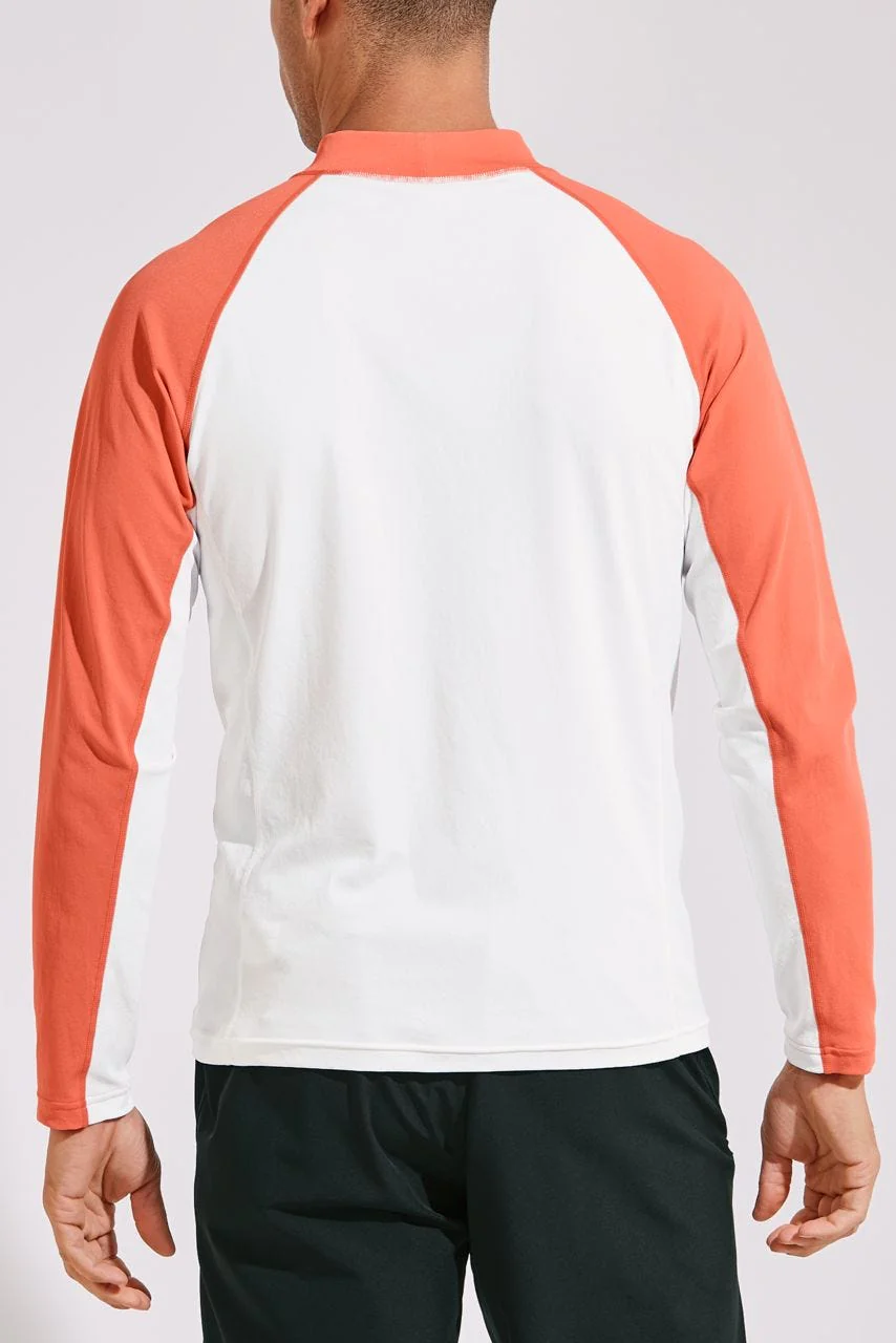 Men's Tulum Long Sleeve Surf Rash Guard | Soft Coral Colorblock - Image 4