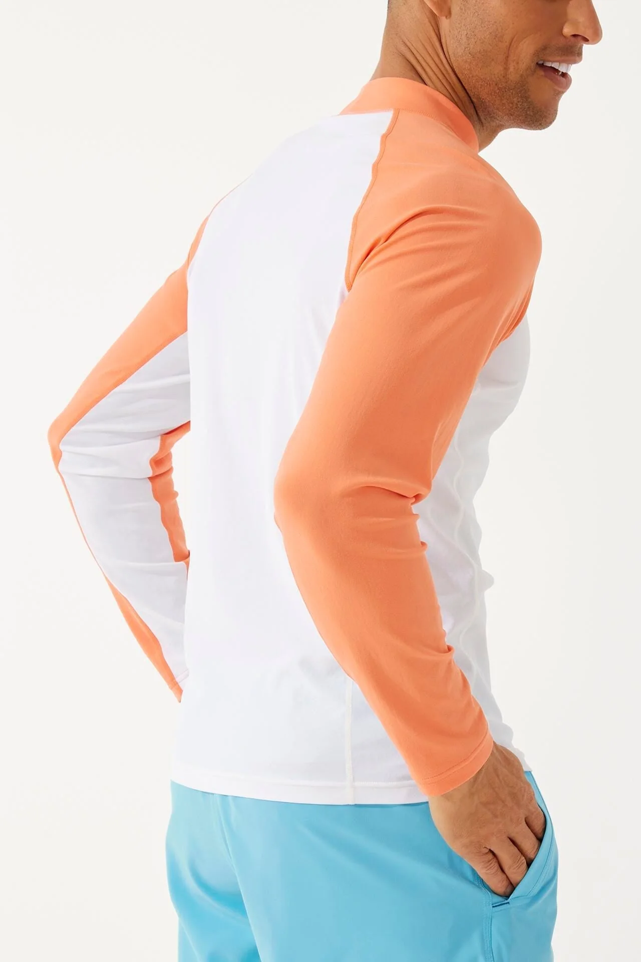 Men's Tulum Long Sleeve Surf Rash Guard | Soft Coral Colorblock - Image 6