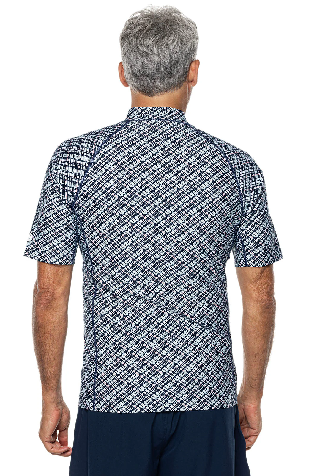 Men's Tulum Short Sleeve Surf Rash Guard | Navy Gulf Stream Stripe - Image 2