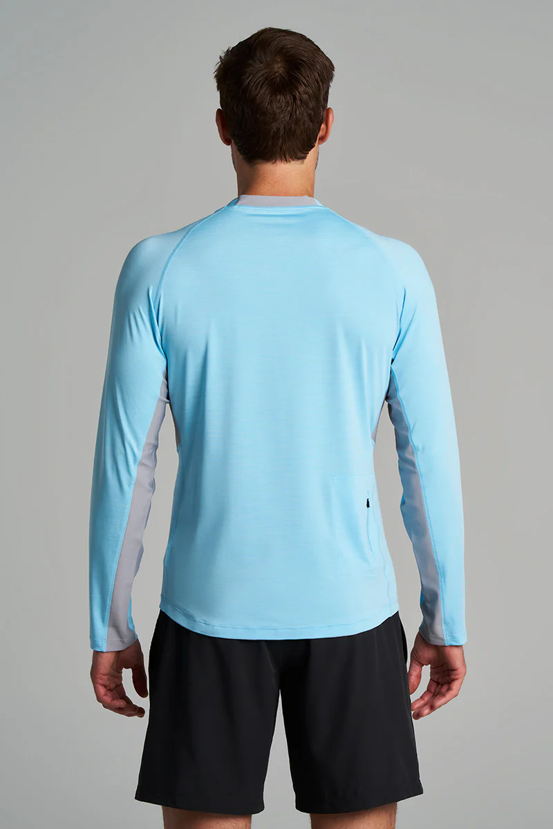Men's Ultimate Long Sleeve Rash Guard | Arctic Blue Line Texture - Image 2