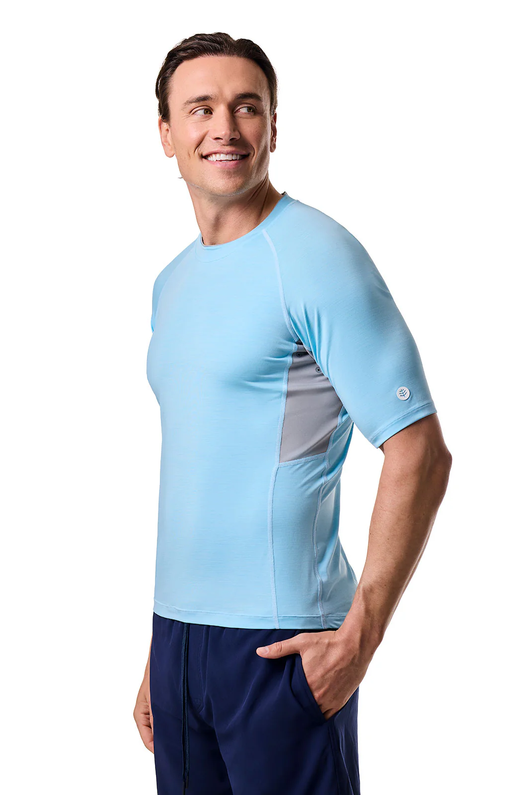 Men's Ultimate Short Sleeve Rash Guard | Arctic Blue Line Texture - Image 3