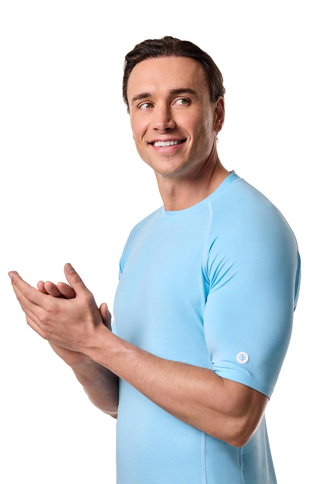 Men's Ultimate Short Sleeve Rash Guard | Arctic Blue Line Texture - Image 5