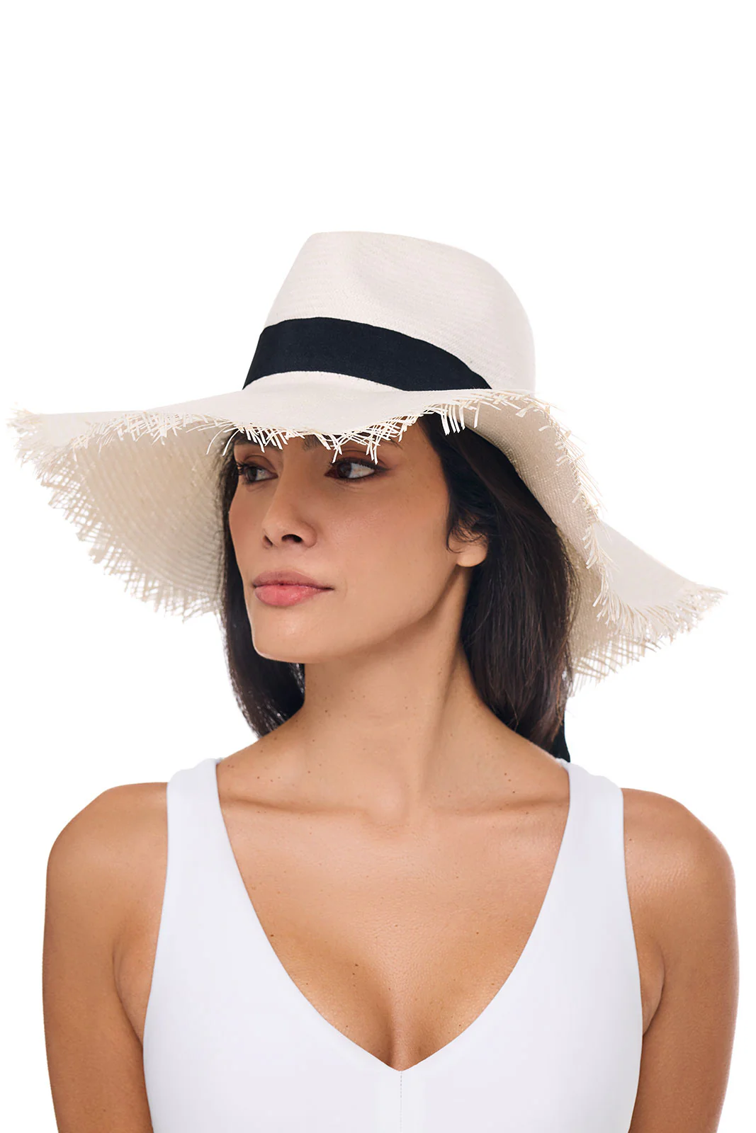 Nassau Shantung Straw Frayed Sun Hat | Dark Brown - Image 4