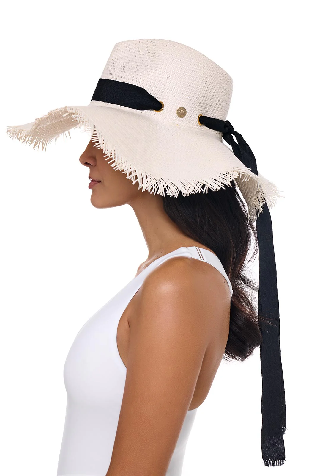 Nassau Shantung Straw Frayed Sun Hat | Dark Brown - Image 5