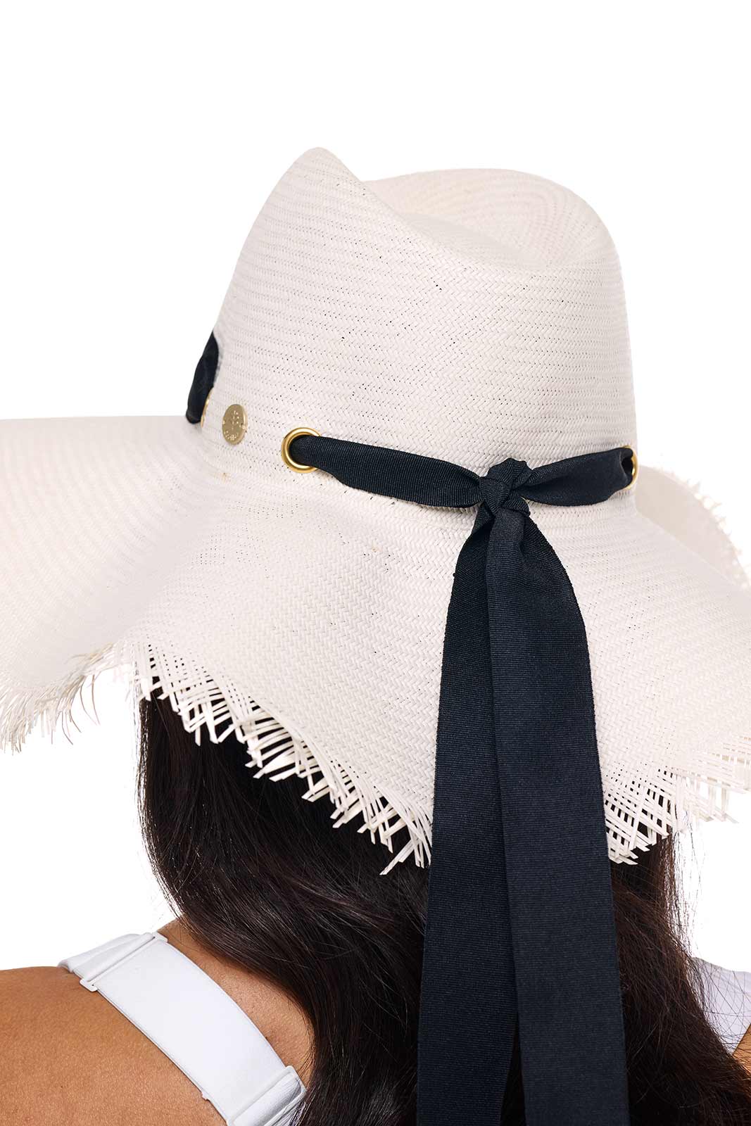 Nassau Shantung Straw Frayed Sun Hat | Dark Brown - Image 7