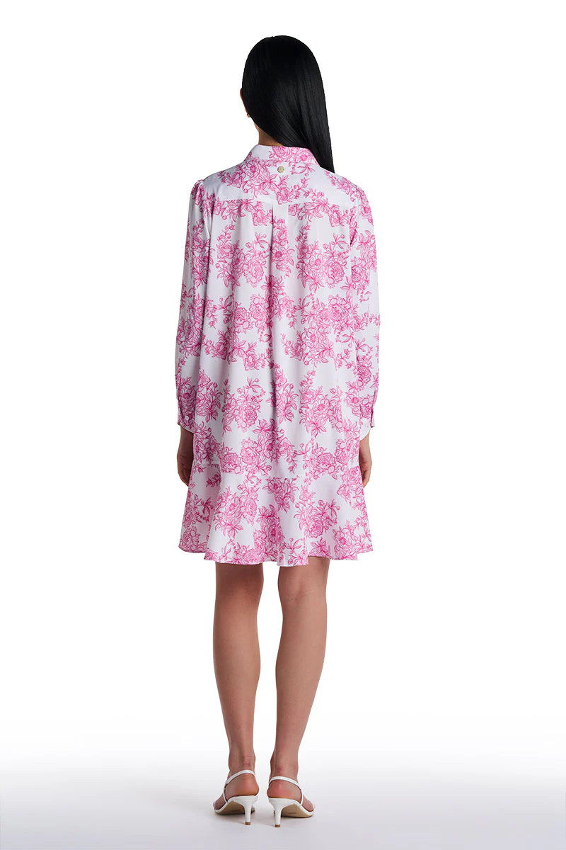 Women's Castaneda Flared Shirt Dress with Long Sleeves | Fuchsia Bouquet - Image 3
