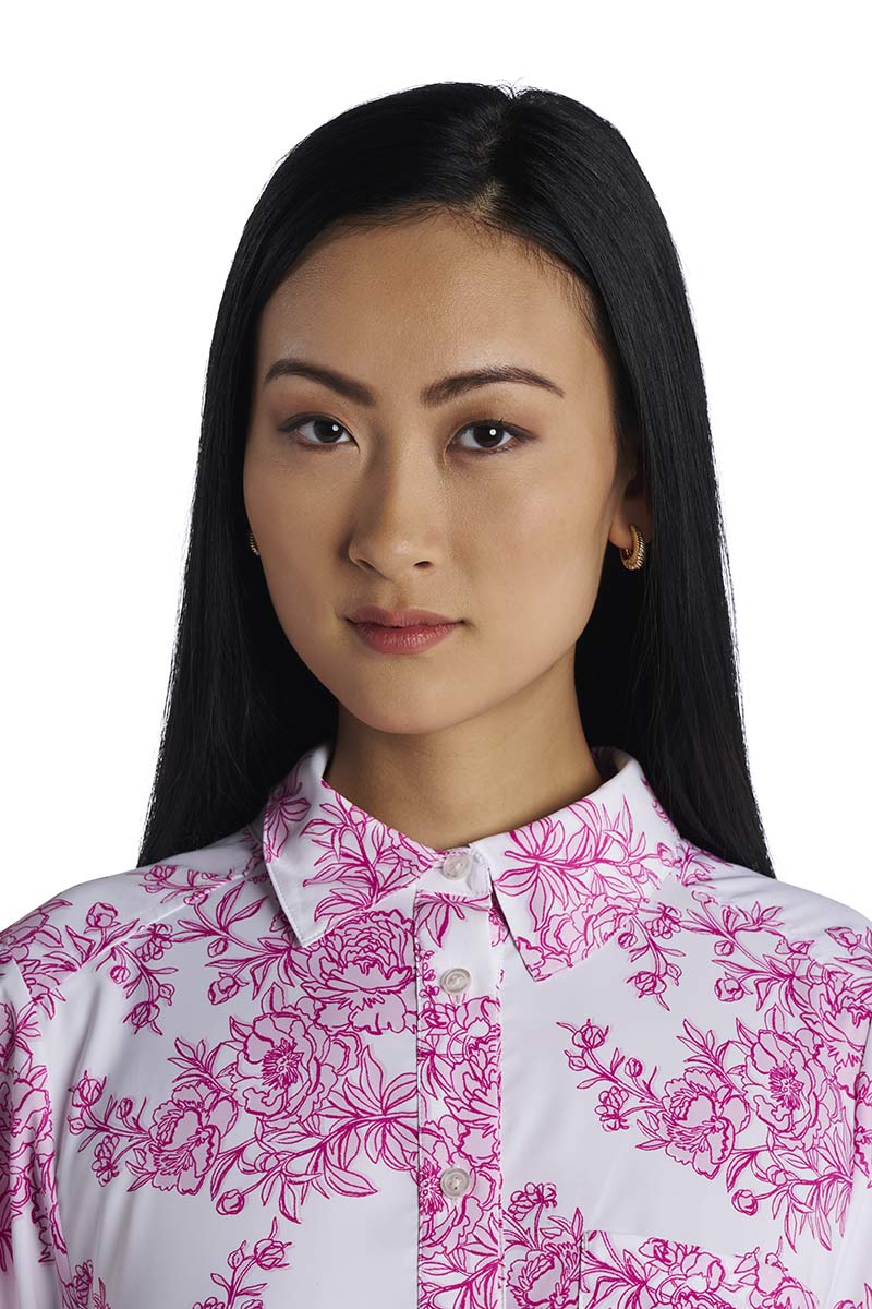 Women's Castaneda Flared Shirt Dress with Long Sleeves | Fuchsia Bouquet - Image 4