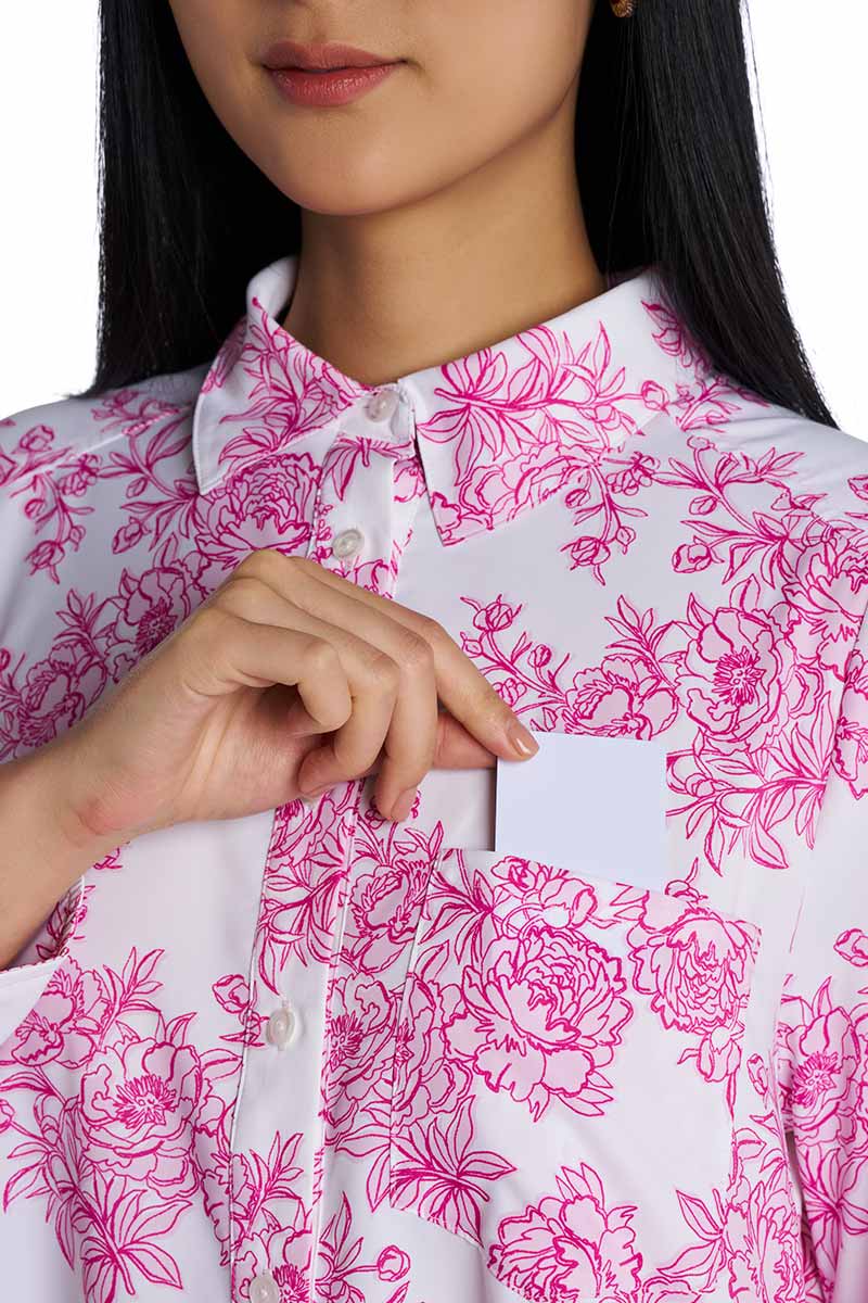 Women's Castaneda Flared Shirt Dress with Long Sleeves | Fuchsia Bouquet - Image 5