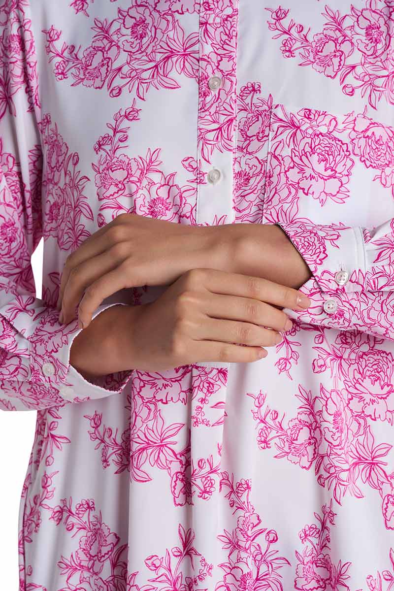 Women's Castaneda Flared Shirt Dress with Long Sleeves | Fuchsia Bouquet - Image 8