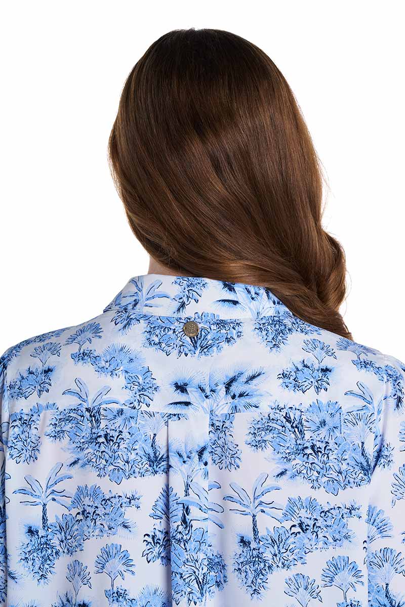 Women's Castaneda Flared Shirt Dress with Long Sleeves | Periwinkle Isla Bonita - Image 8