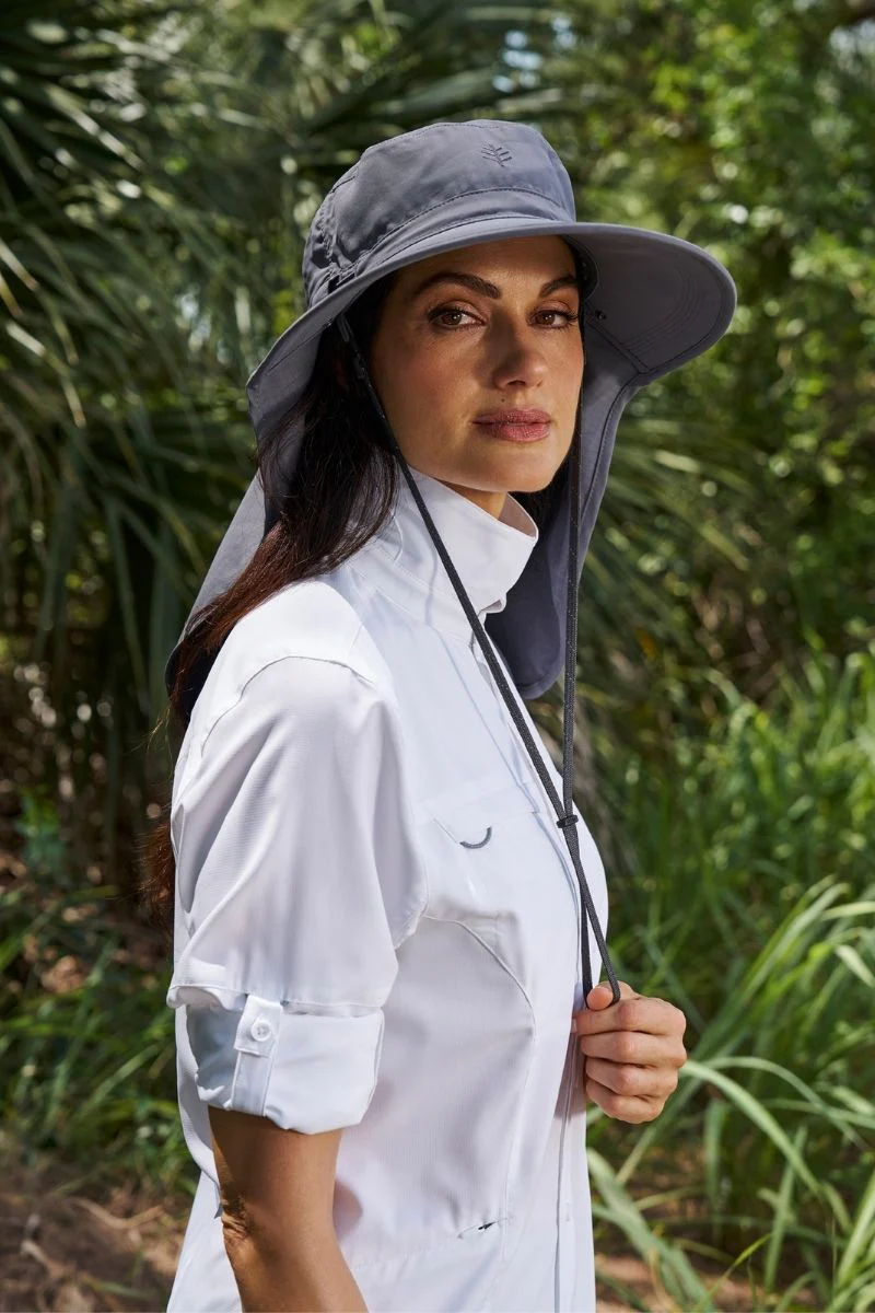 Stevie Sun Hat with Neck Flap and Clip-On Face Mask | Carbon - Image 11