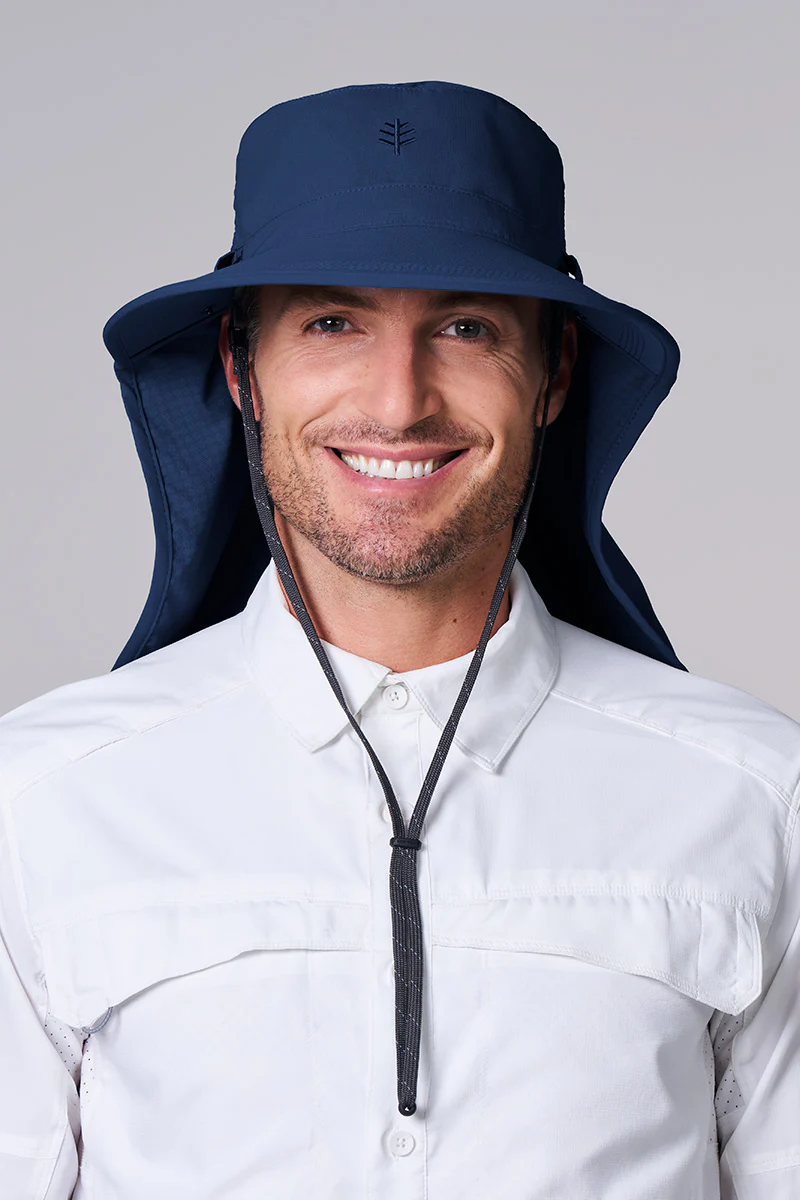 Stevie Sun Hat with Neck Flap and Clip-On Face Mask | Navy - Image 2