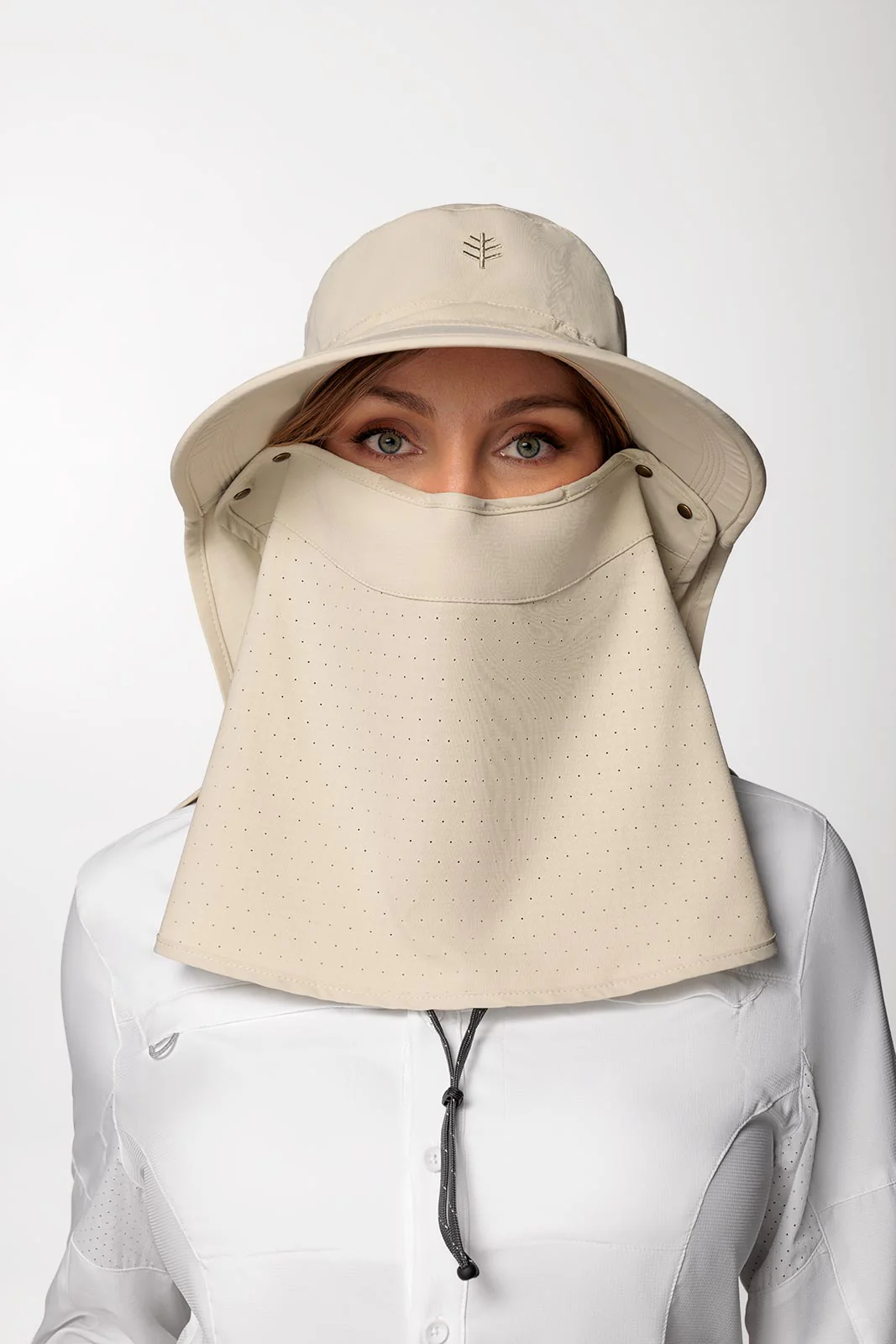 Stevie Sun Hat with Neck Flap and Clip-On Face Mask | Stone - Image 11