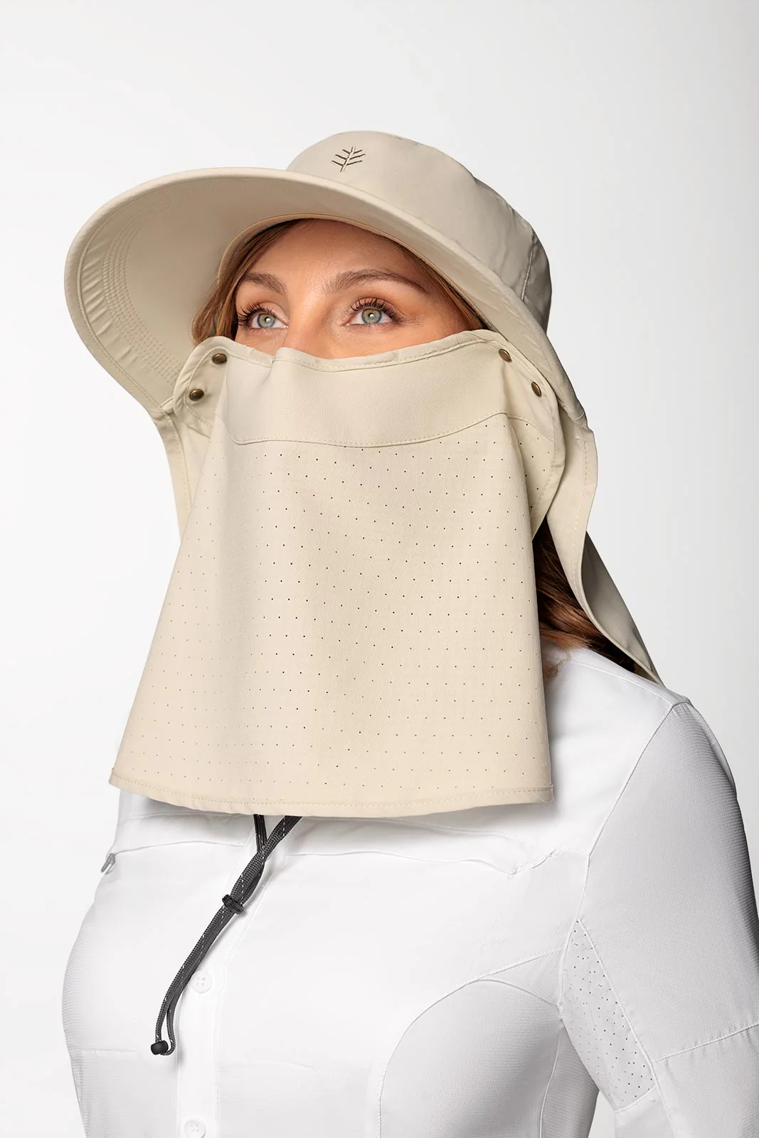 Stevie Sun Hat with Neck Flap and Clip-On Face Mask | Stone - Image 12