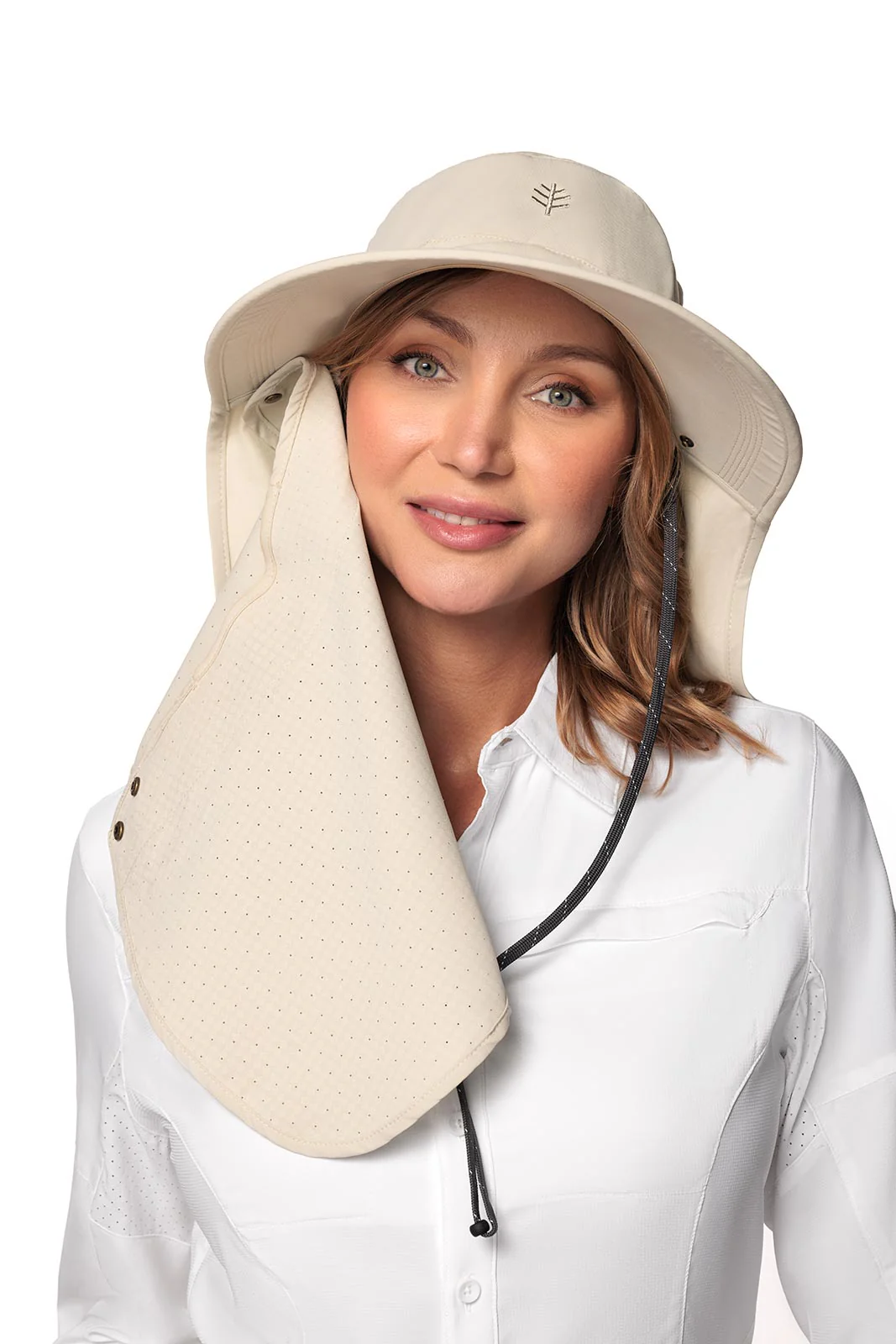 Stevie Sun Hat with Neck Flap and Clip-On Face Mask | Stone - Image 13