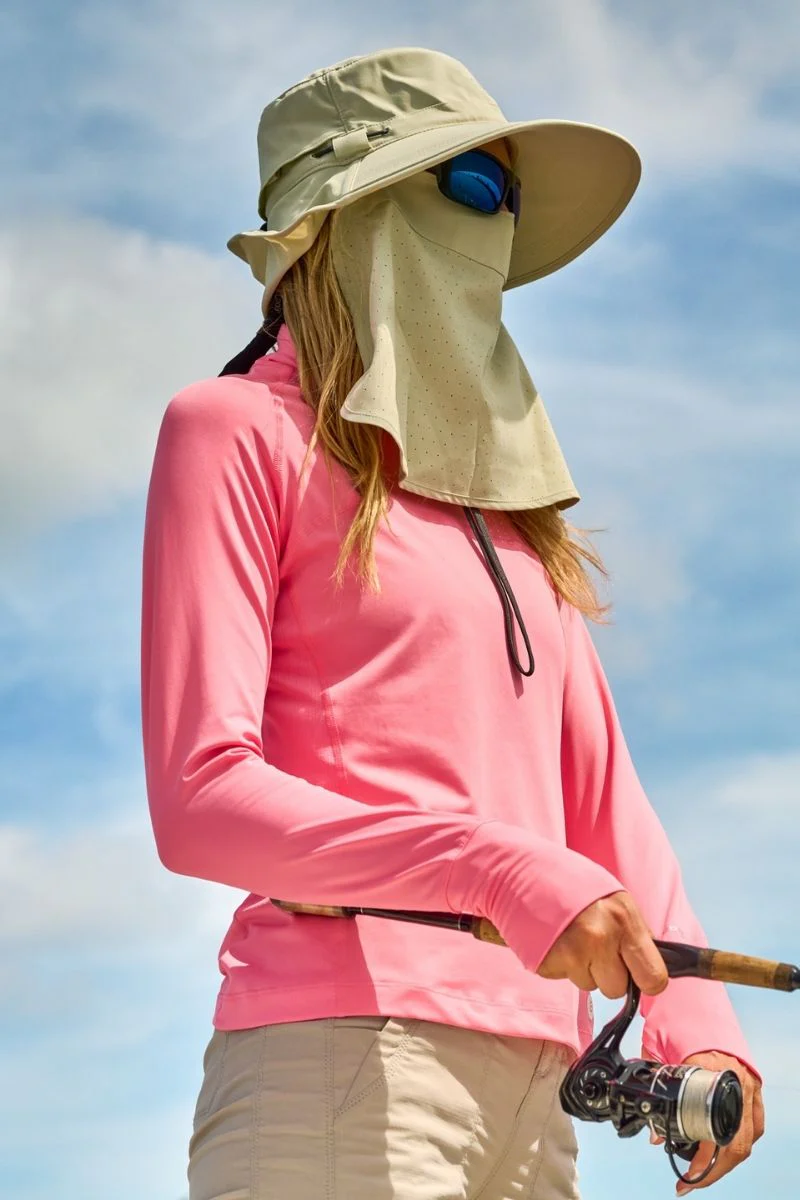 Stevie Sun Hat with Neck Flap and Clip-On Face Mask | Stone - Image 15