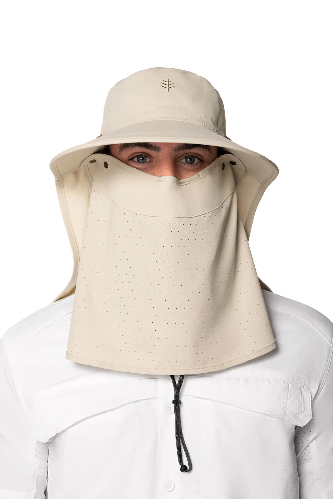 Stevie Sun Hat with Neck Flap and Clip-On Face Mask | Stone - Image 2