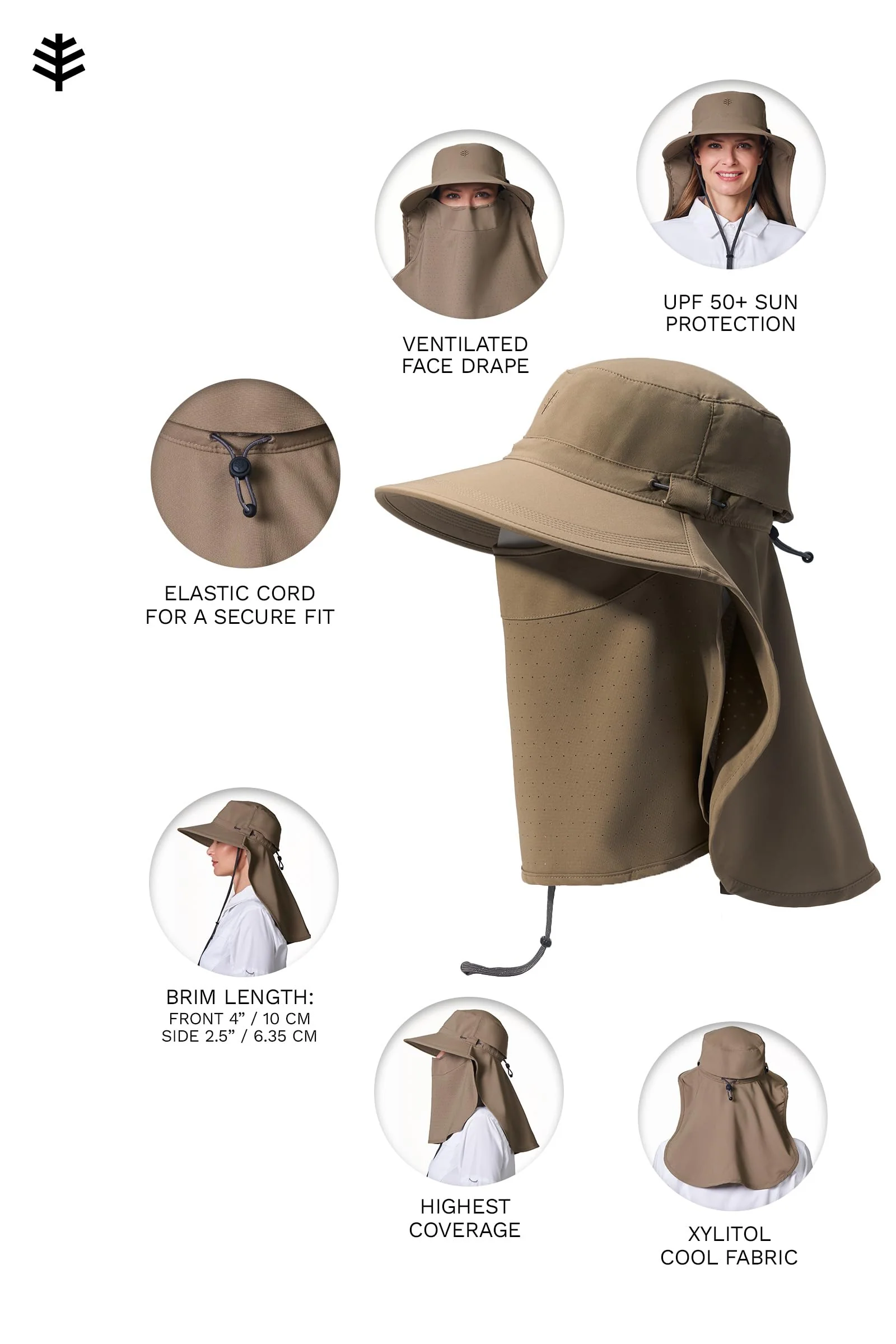 Stevie Sun Hat with Neck Flap and Clip-On Face Mask | Stone - Image 3