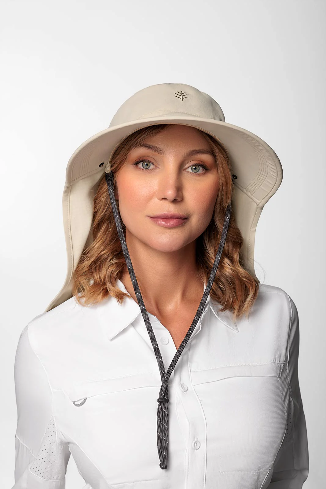 Stevie Sun Hat with Neck Flap and Clip-On Face Mask | Stone - Image 8