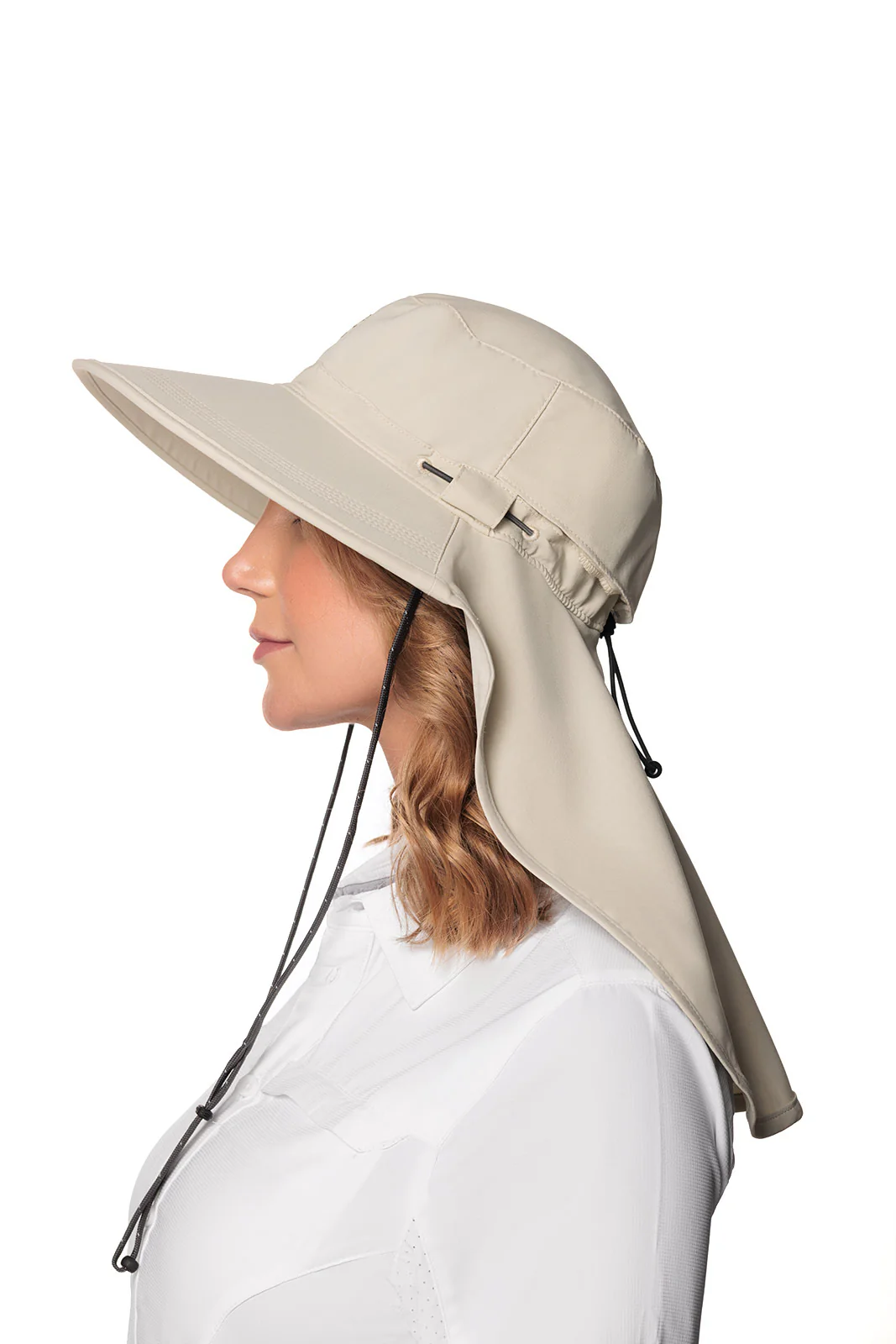 Stevie Sun Hat with Neck Flap and Clip-On Face Mask | Stone - Image 9