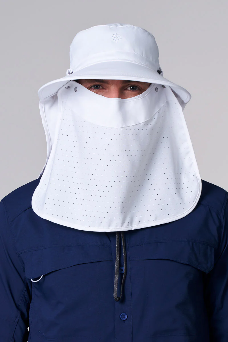 Stevie Sun Hat with Neck Flap and Clip-On Face Mask | White - Image 2
