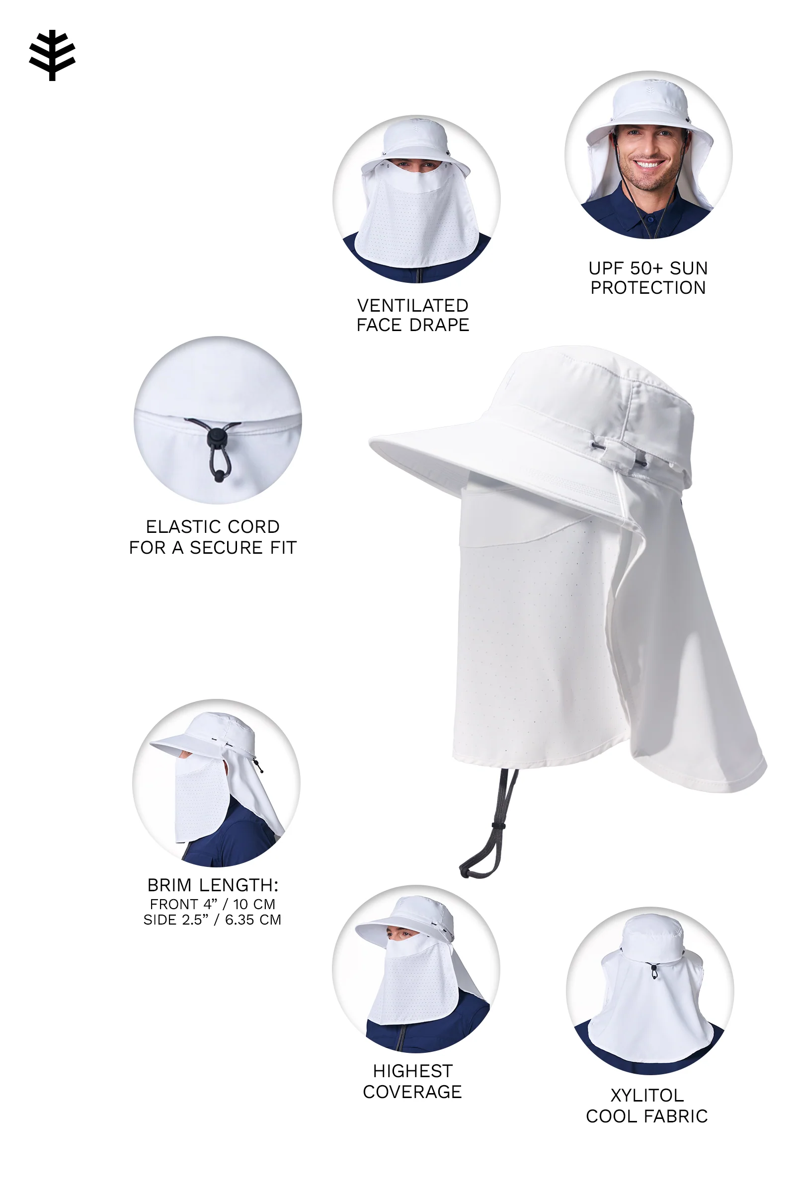 Stevie Sun Hat with Neck Flap and Clip-On Face Mask | White - Image 3