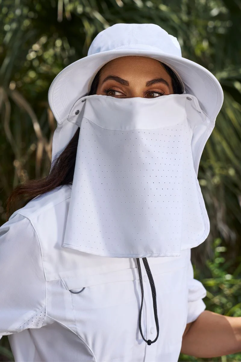Stevie Sun Hat with Neck Flap and Clip-On Face Mask | White - Image 6
