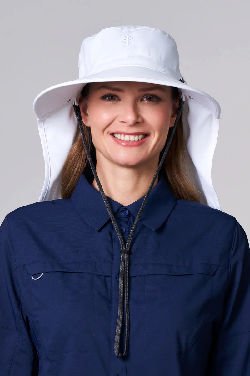 Stevie Sun Hat with Neck Flap and Clip-On Face Mask | White - Image 8