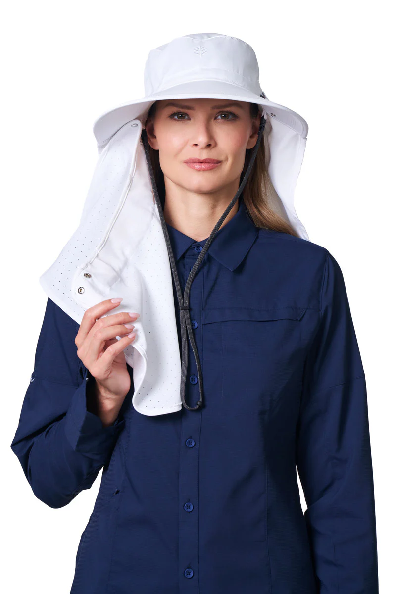 Stevie Sun Hat with Neck Flap and Clip-On Face Mask | White - Image 9