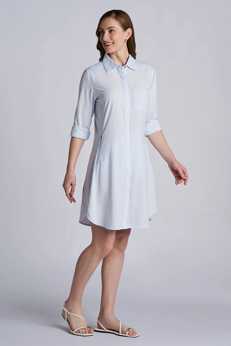 Women's Malta Travel Dress | White/Periwinkle Stripe - Image 2