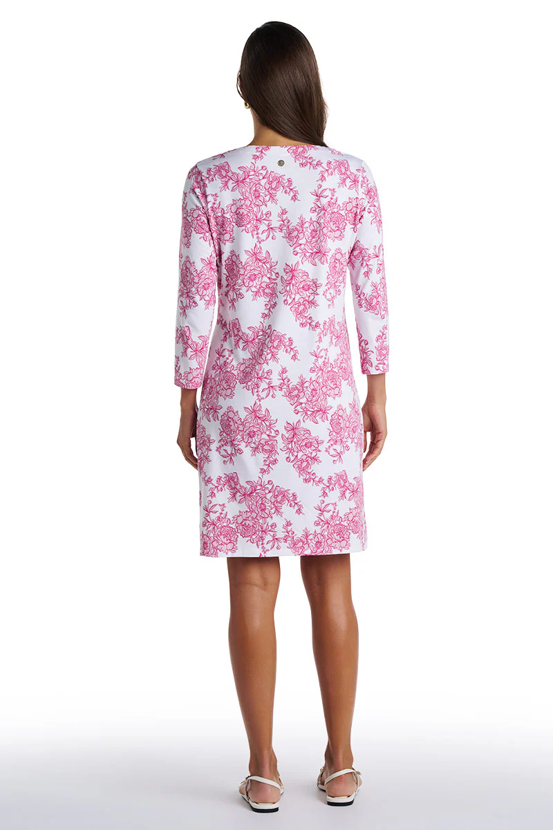 Women's Oceanside Tunic Dress with 3/4 Sleeve | Fuchsia Bouquet - Image 4