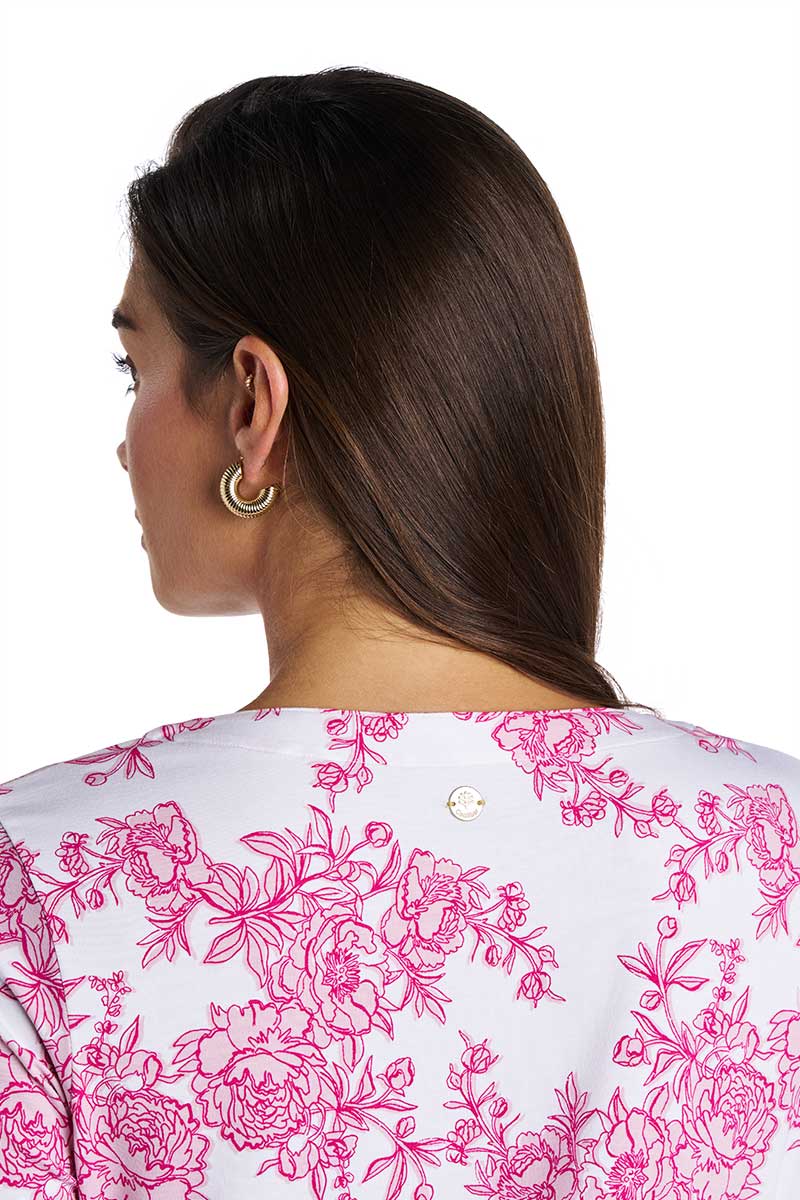 Women's Oceanside Tunic Dress with 3/4 Sleeve | Fuchsia Bouquet - Image 6