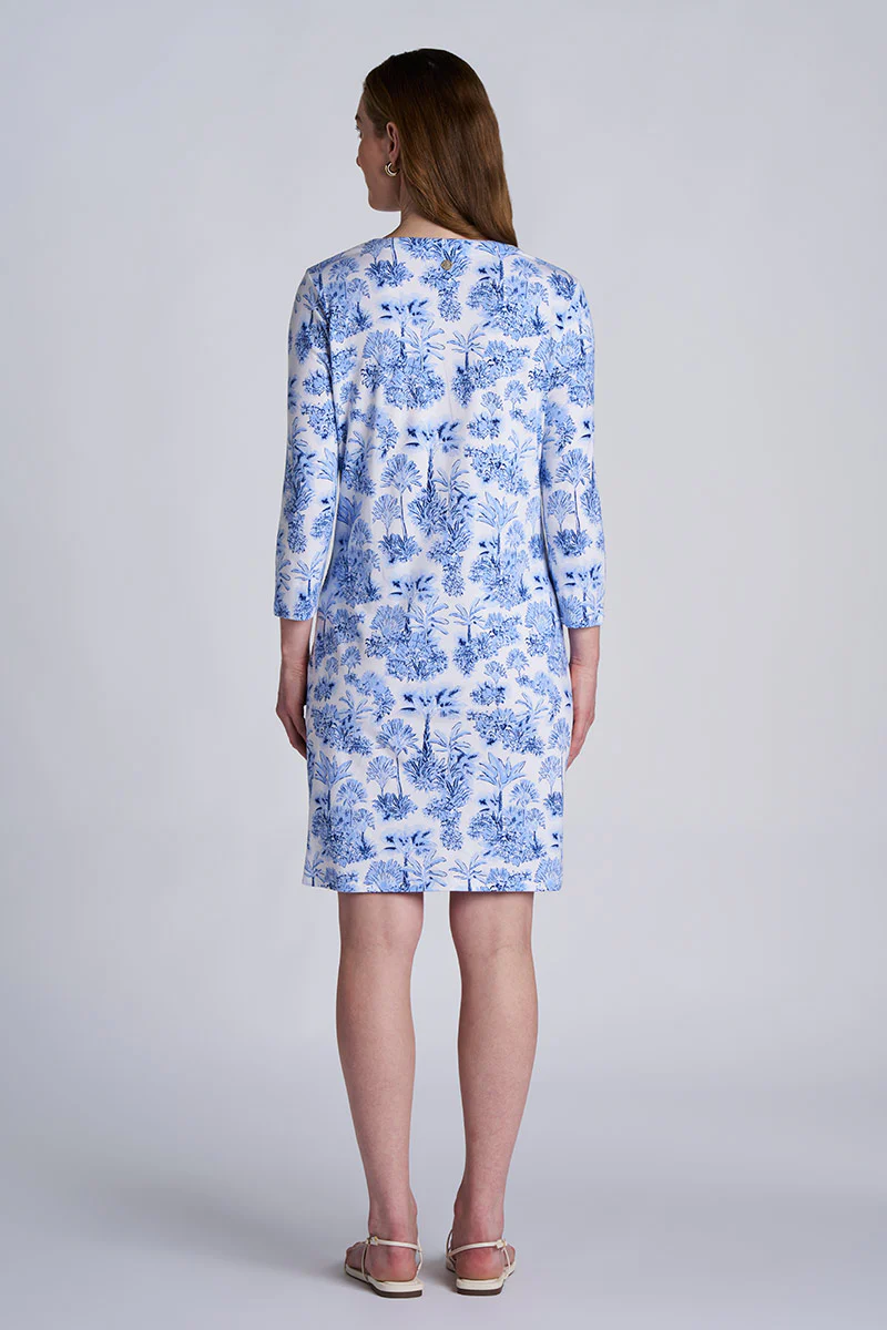 Women's Oceanside Tunic Dress with 3/4 Sleeve | Periwinkle Isla Bonita - Image 3
