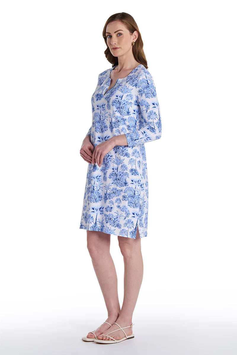 Women's Oceanside Tunic Dress with 3/4 Sleeve | Periwinkle Isla Bonita - Image 4