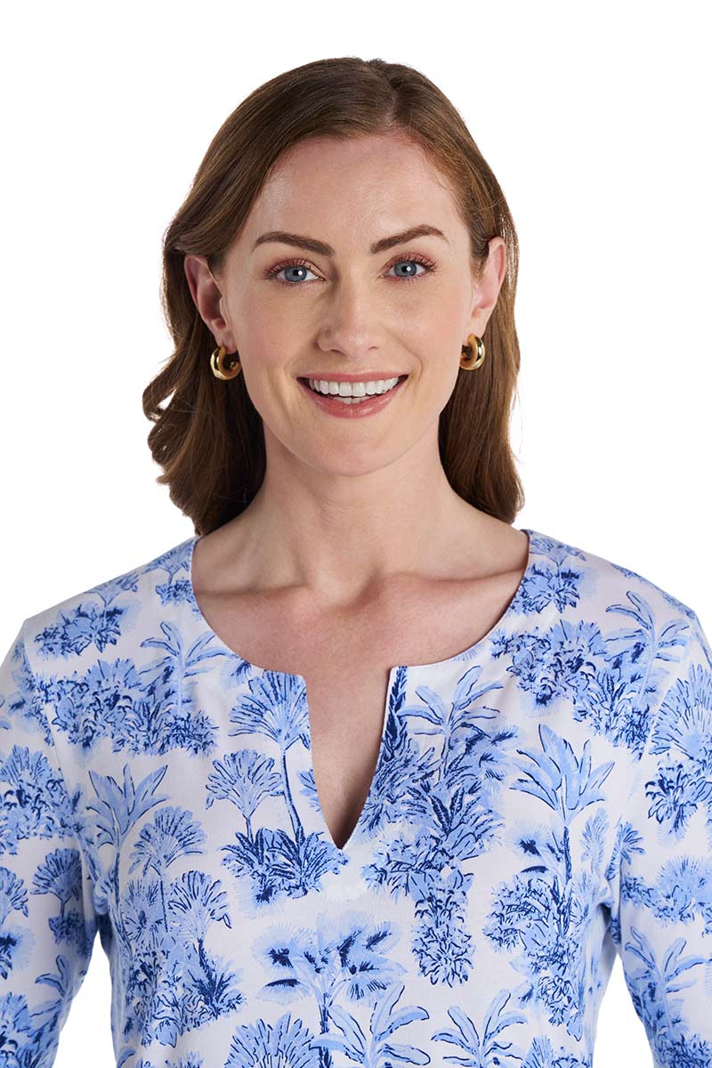 Women's Oceanside Tunic Dress with 3/4 Sleeve | Periwinkle Isla Bonita - Image 6