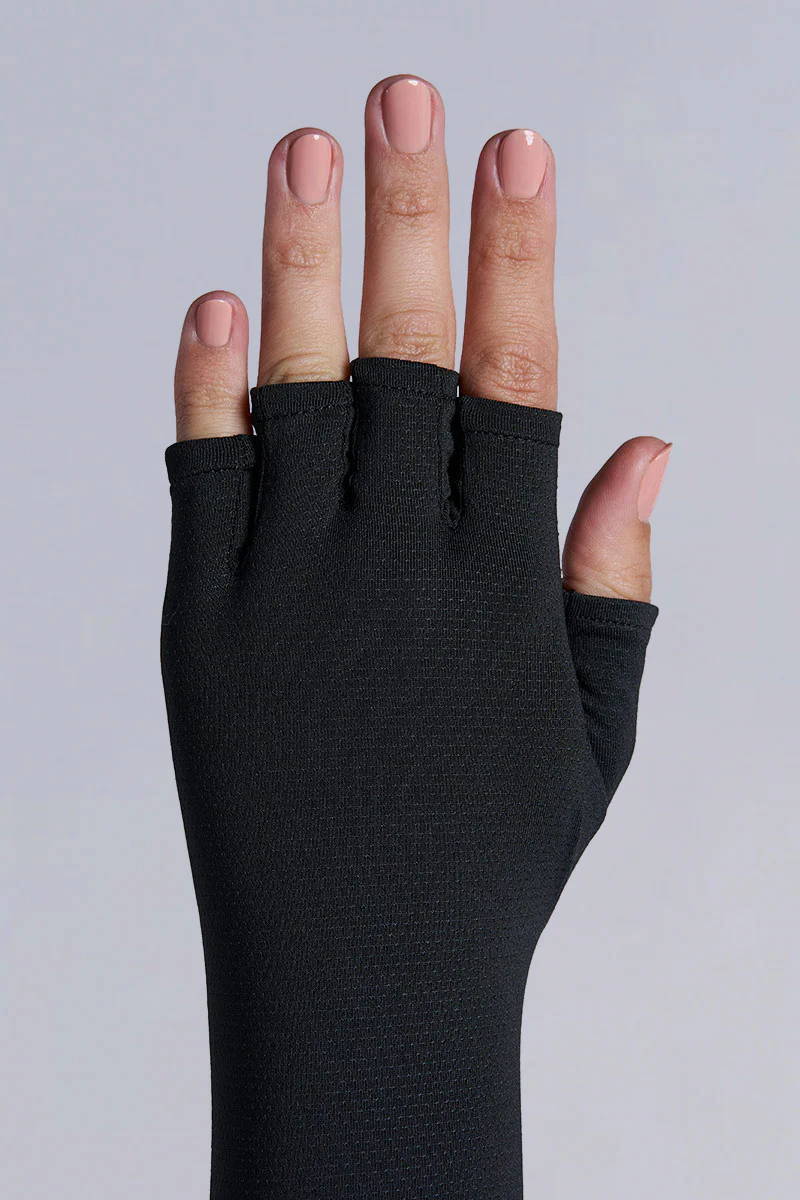 Unisex Bona Fingerless Mid-length Gloves | Black - Image 4