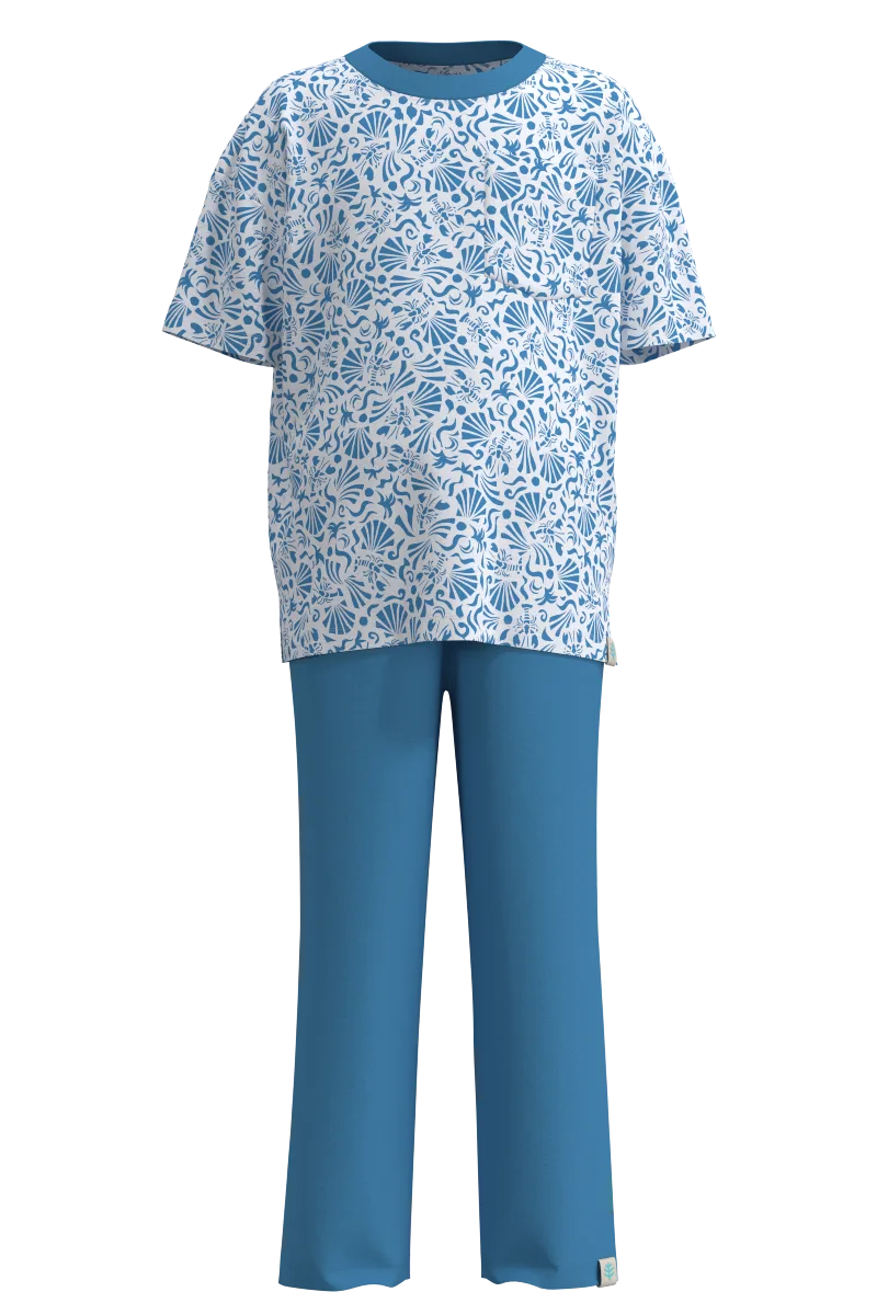 Unisex Mangrove Tee and Pant Set | Malibu Blue Colorblock - Image 3