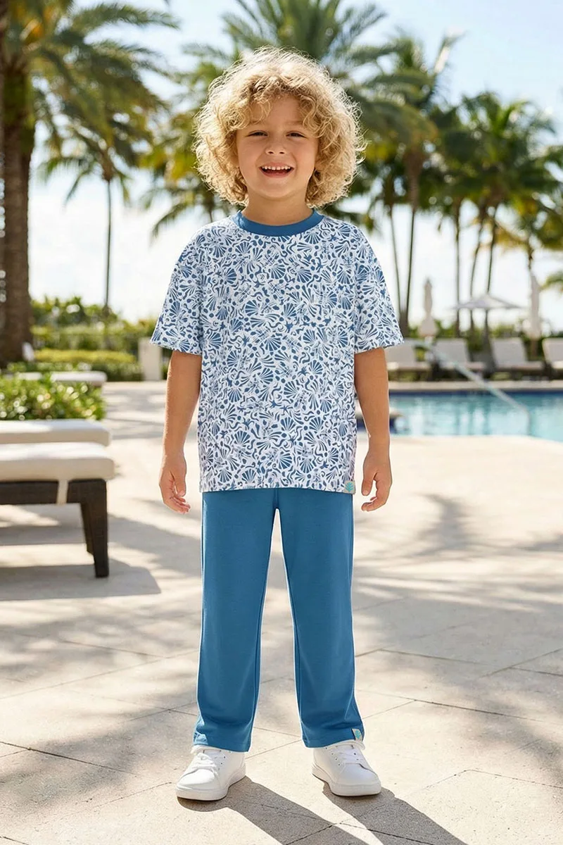 Unisex Mangrove Tee and Pant Set | Malibu Blue Colorblock