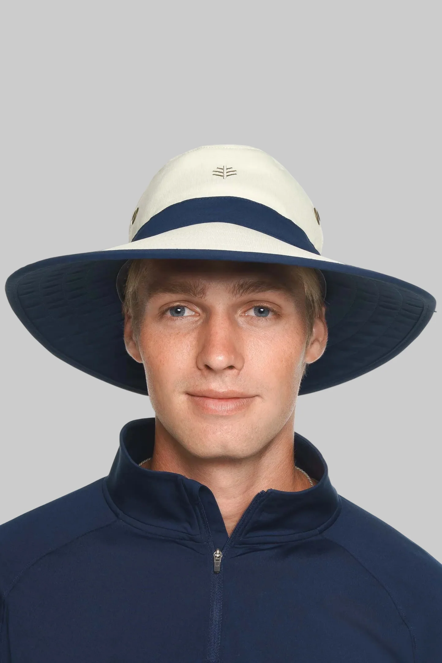 Unisex Matchplay Wide Brim Golf Hat | Stone/Navy - Image 2