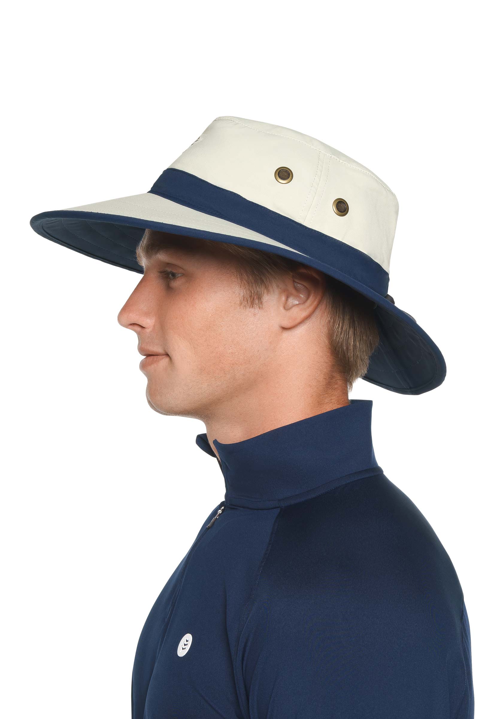 Unisex Matchplay Wide Brim Golf Hat | Stone/Navy - Image 3