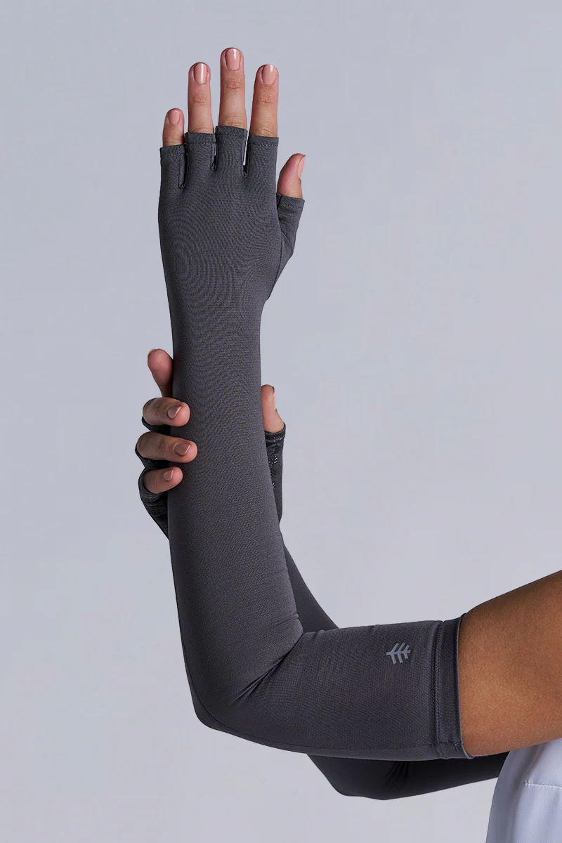 Unisex Perpetua Long Fingerless Gloves | Charcoal - Image 2